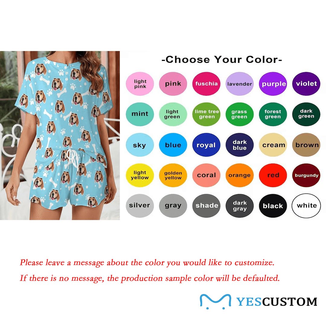 Custom Custom Dog Face Dog Bone Pajama Set Women's Short Sleeve Loungewear Athletic Tracksuits and Pet Dog Bandana - YesCustom