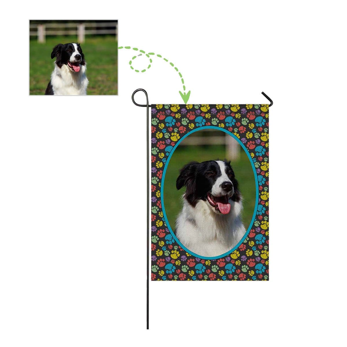Custom Custom Dog Face Round Paw Garden Flag - YesCustom