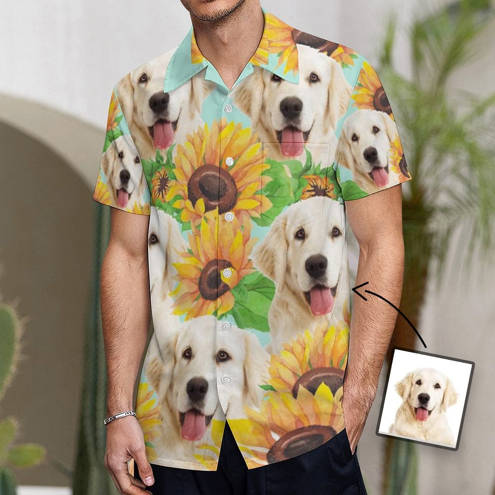 Custom Custom Dog Face Sunflower Shirt Men Front Pocket Beach Shortsleeve Pocket Hawaiian Shirt Boyfriend Gift For Him - YesCustom