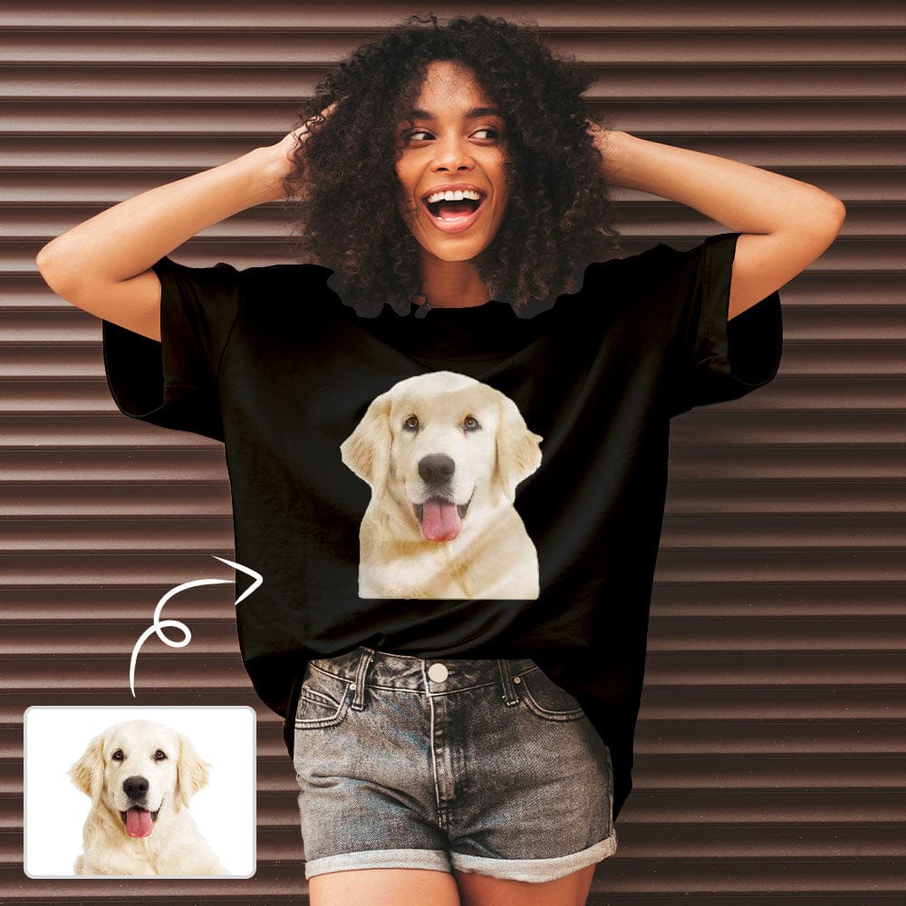 Custom Custom Dog Face Tee Black Classic Women's All Over Print T-shirt Your Dog on A Shirt for Her - YesCustom