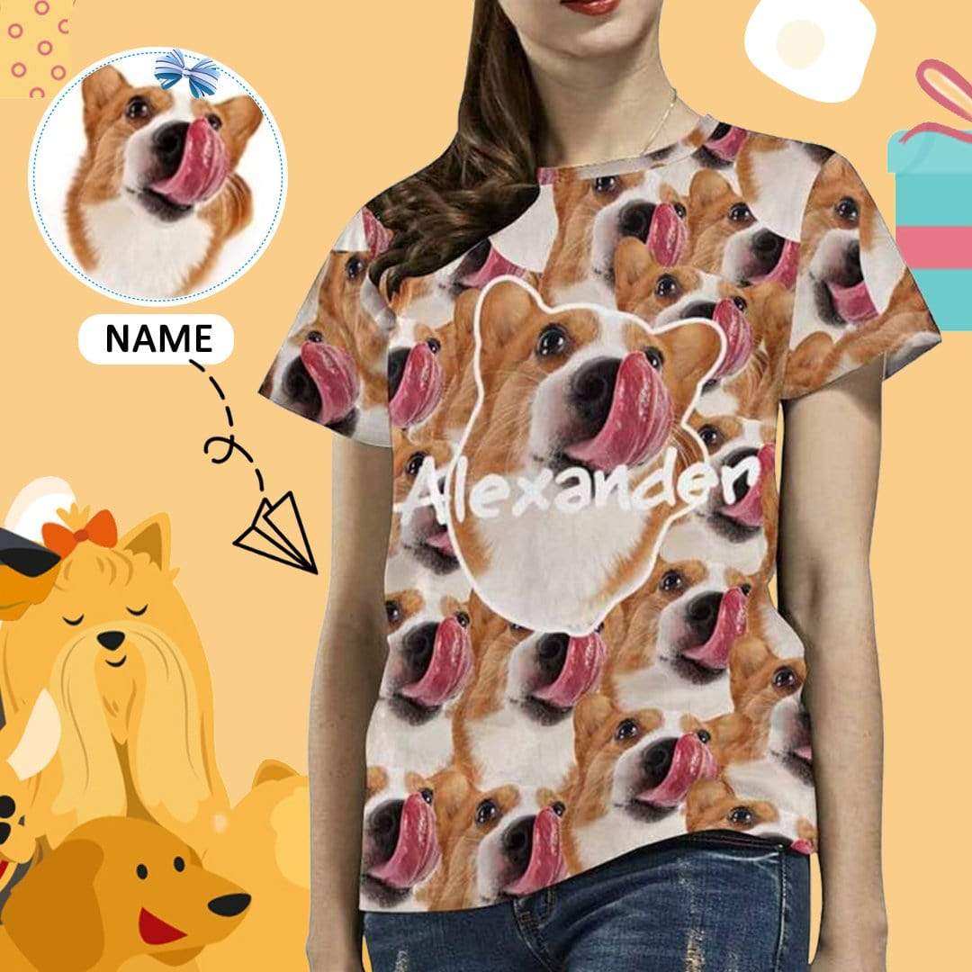 Custom Custom Dog Face&Name Tee Women's All Over Print T-shirt Your Dog on A Shirt for Her - YesCustom