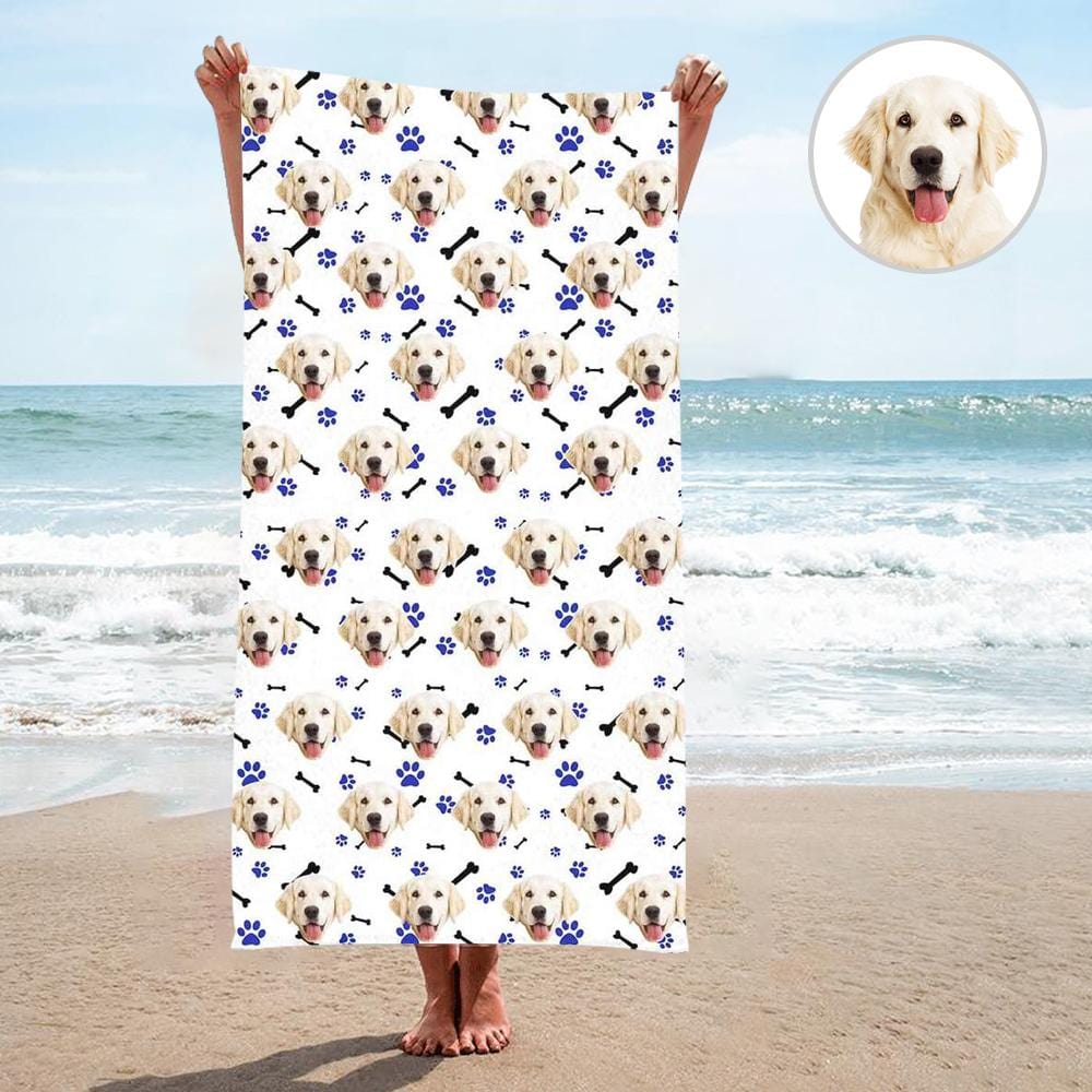 Custom Custom Dog Faces Paw and Bone Bath Towel 30"x56" Beach Towel Kids Towel Pool Towel Camp Towel - YesCustom