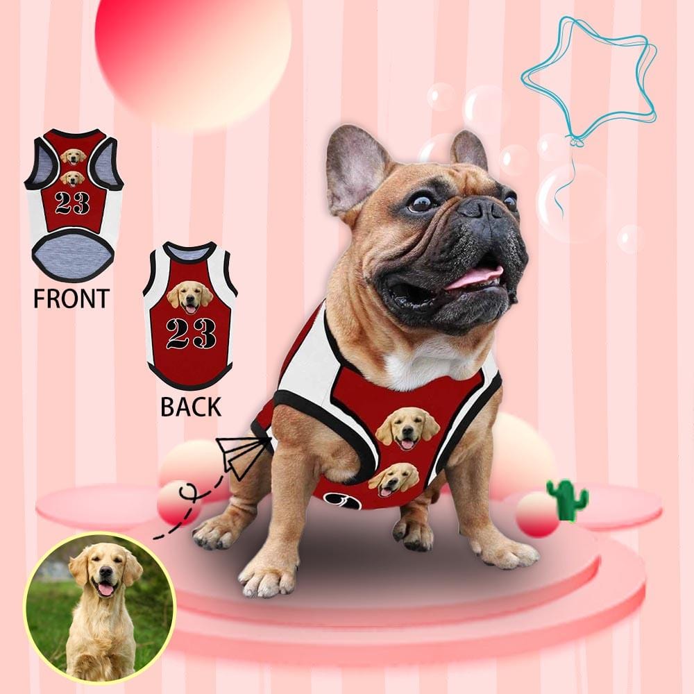 Custom Custom Dog T Shirt Face Football Red All Over Print Pet Tank Top Personalized Pet Clothes With Your Photo - YesCustom