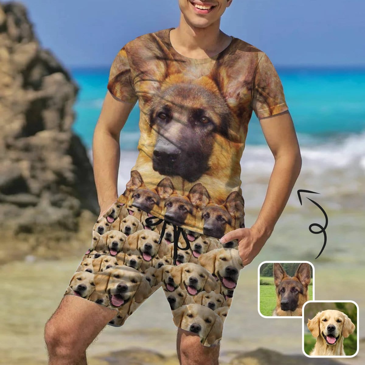 Custom Custom Dog's Face Men's All Over Print T-shirt Lightweight Breathable Shorts Suits - YesCustom