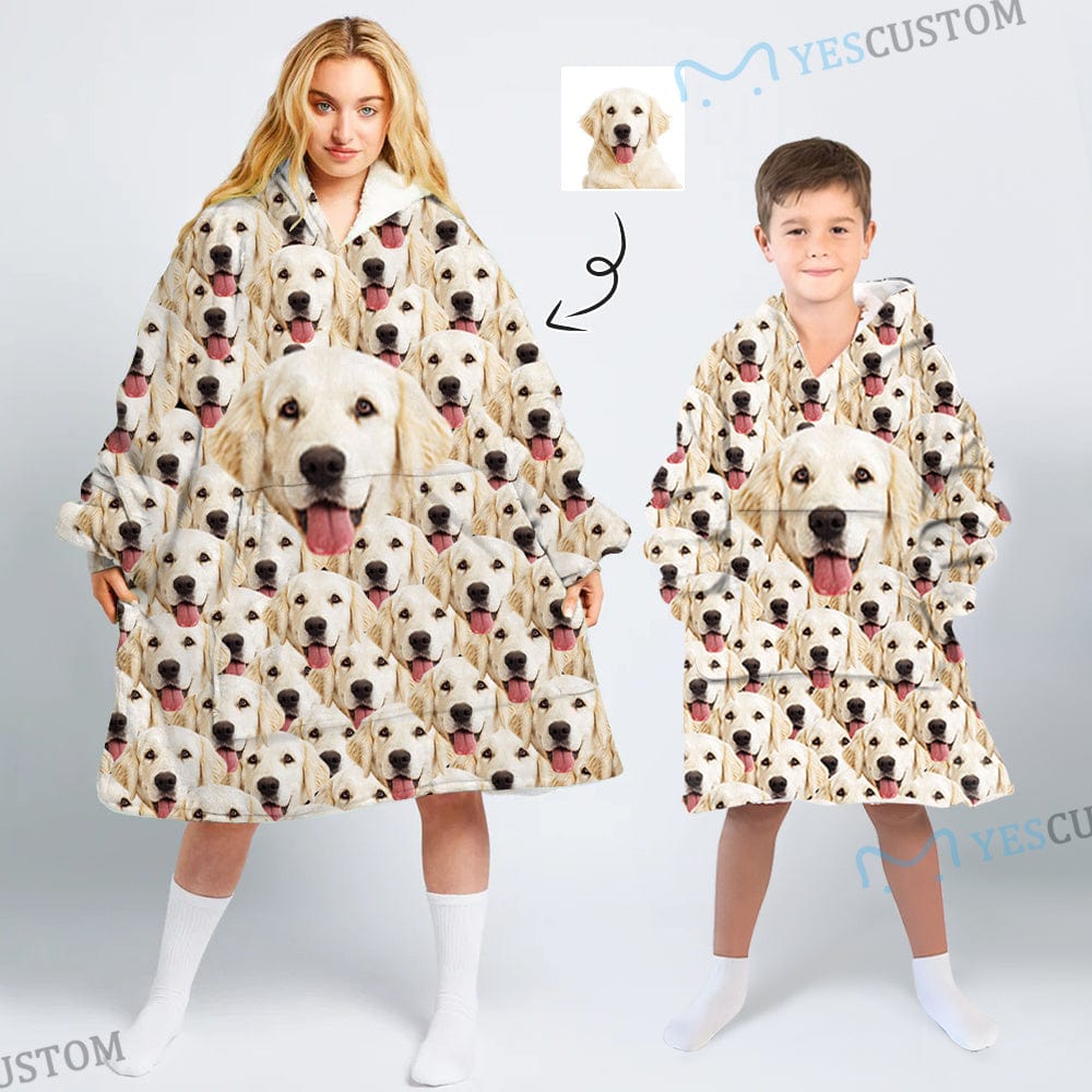 Custom Custom Dog's Face Seamless Hooded Pajama Fleece Loungewear - YesCustom