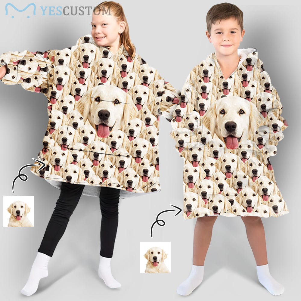 Custom Custom Dog's Face Seamless Kids Hooded Pajama Fleece Loungewear - YesCustom