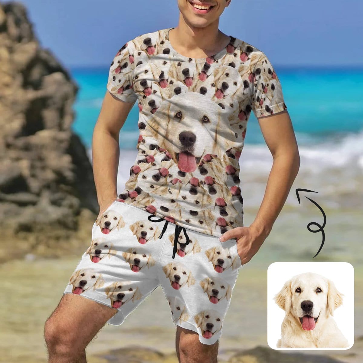 Custom Custom Dog's Face Seamless Men's All Over Print T-shirt Lightweight Breathable Shorts Suits - YesCustom