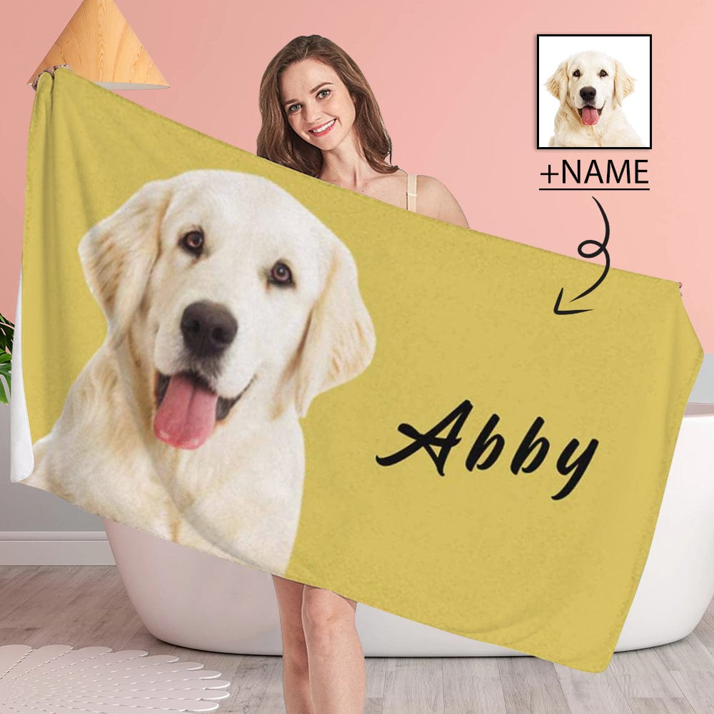 Custom Custom Dog's Photo And Name Bath Towel 30"x56" Beach Towel Kids Towel Pool Towel Camp Towel - YesCustom
