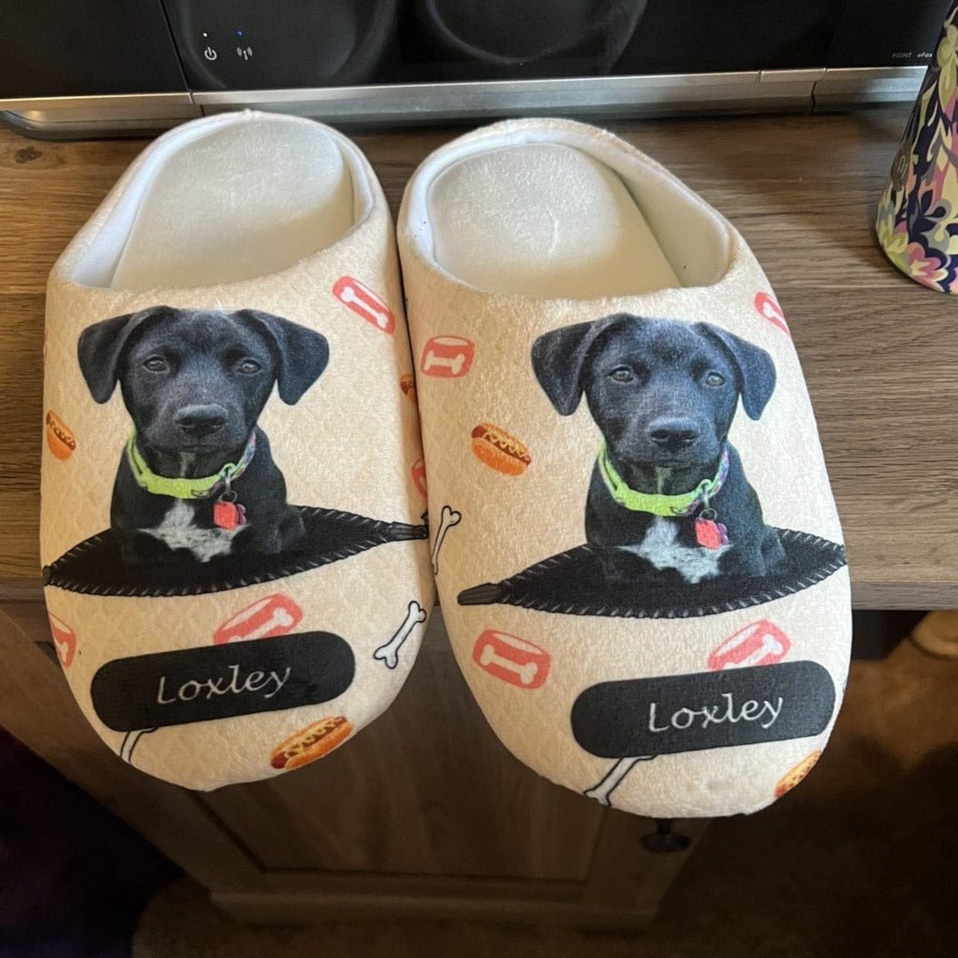 Custom Custom Dog's Photo & Name Bones Hamburgers All Over Print Cotton Slippers For Men Women - YesCustom
