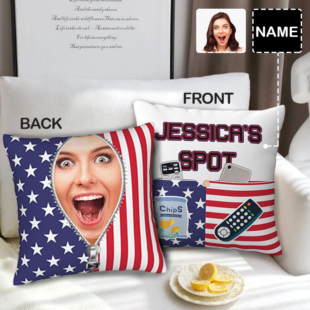 Custom Custom Double Sided Linen Decorative Throw Pillow Case Personalized Face & Name Flag Natural Flax Soft Breathable Throw Pillow Case - YesCustom