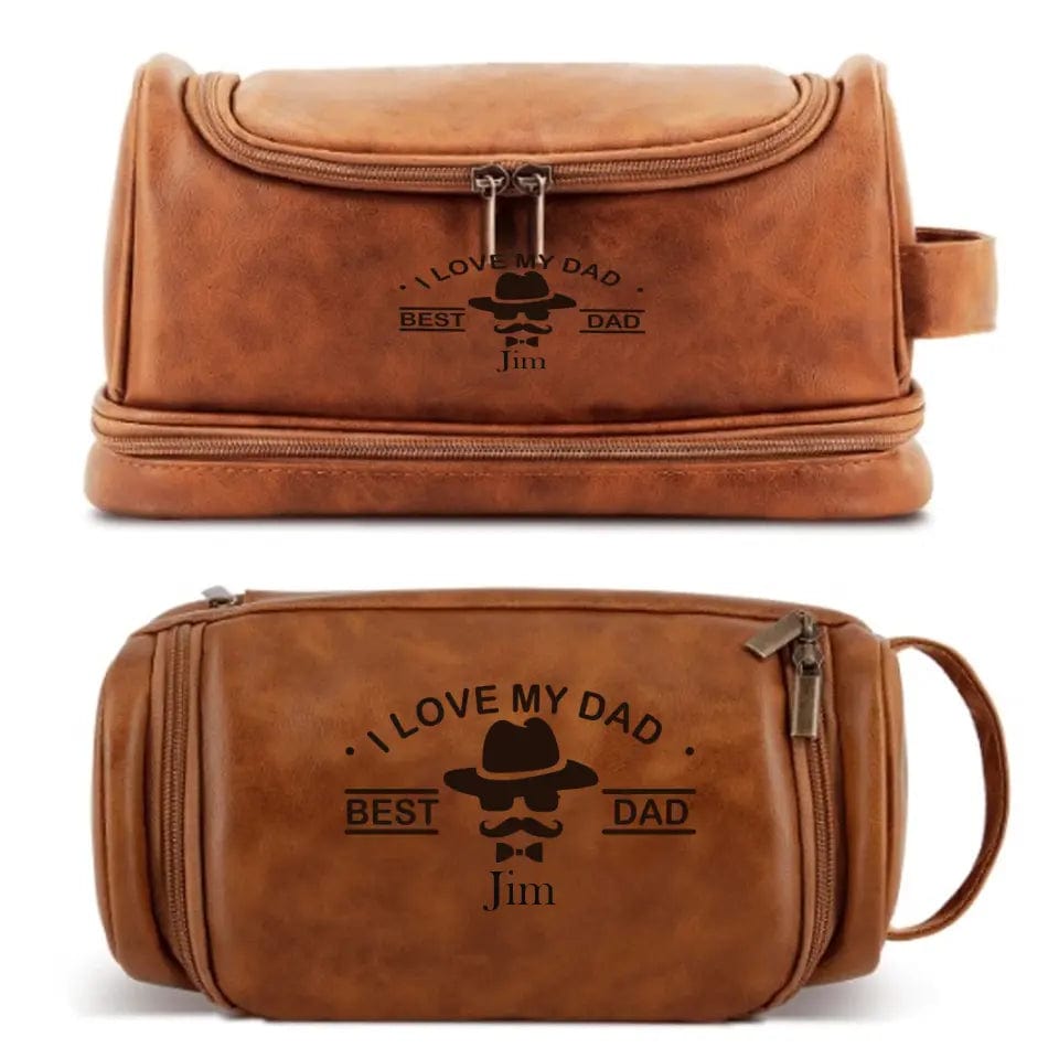 Custom Custom Double Sides Name Leather Men's Toiletry Bag Father's Day Gift - YesCustom