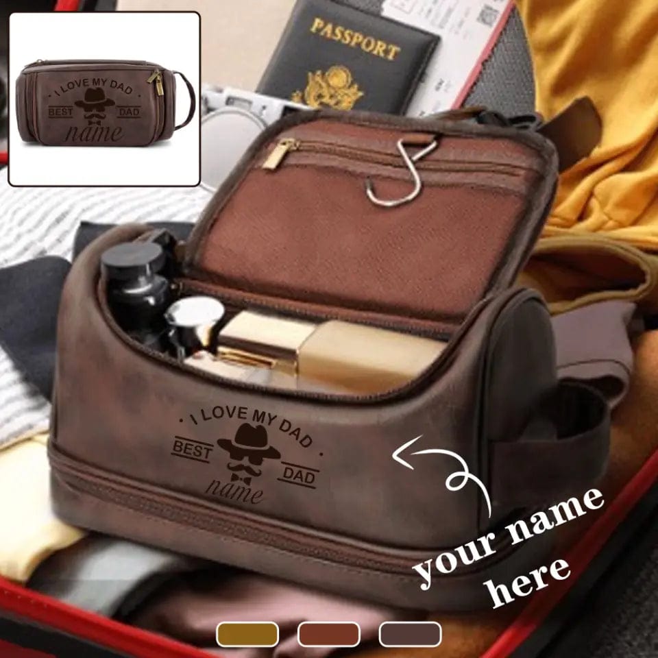 Custom Custom Double Sides Name Leather Men's Toiletry Bag Father's Day Gift - YesCustom