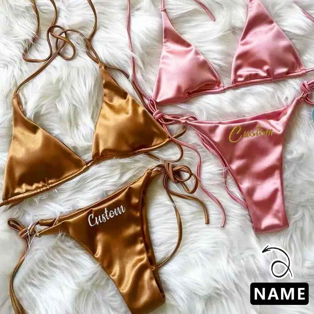 Custom Custom Embroidery Letters Bikini Sets Sexy Girls DIY Name Swimsuit(Custom 1-10 Letters) - YesCustom