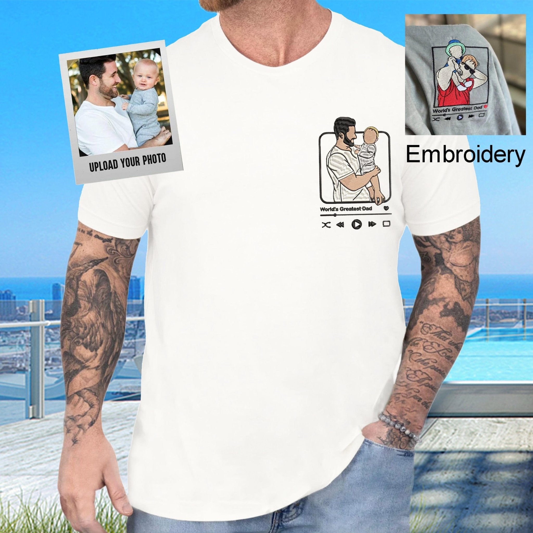 Custom Custom Embroidery T-Shirt Personalised Photo T-shirt World's Greatest Dad Gift for Father's Day - YesCustom