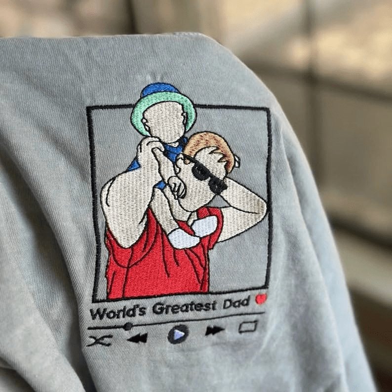Custom Custom Embroidery T-Shirt Personalised Photo T-shirt World's Greatest Dad Gift for Father's Day - YesCustom