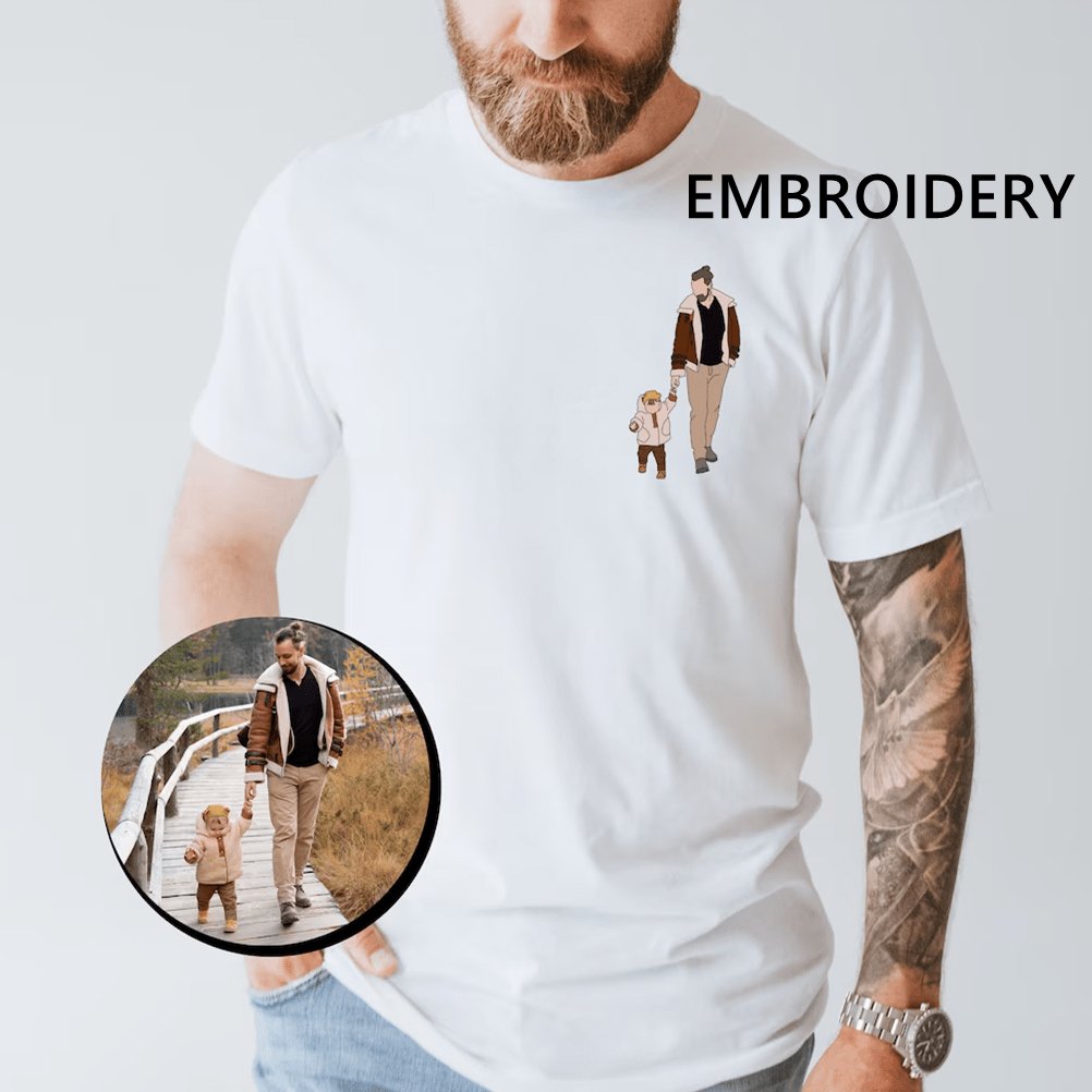 Custom Custom Embroidery Unisex T-Shirt Personalised Photo&Text T-shirt Gift for Father's Day - YesCustom
