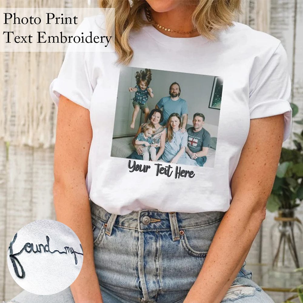 Custom Custom Embroidery&Print T-Shirt Personalised Photo&Text T-shirt Gift for Father's Day - YesCustom