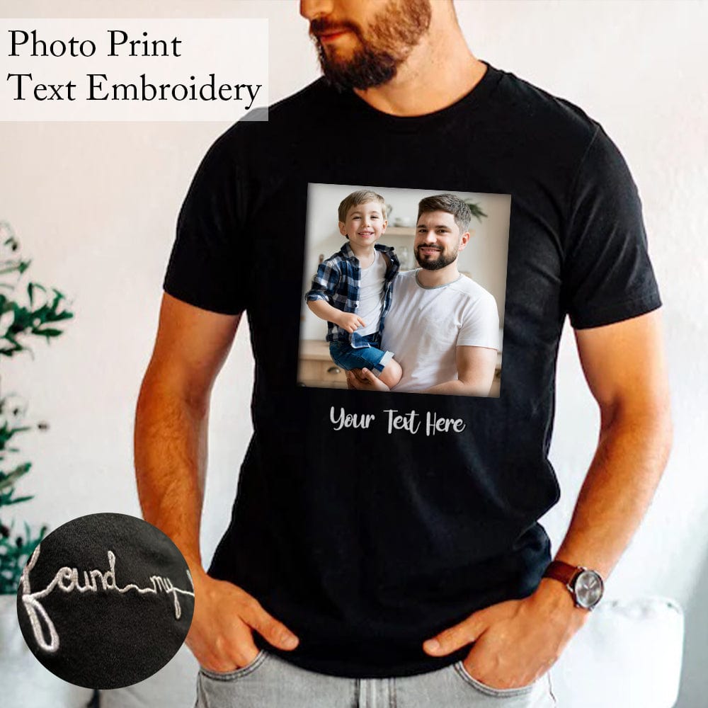 Custom Custom Embroidery&Print T-Shirt Personalised Photo&Text T-shirt Gift for Father's Day - YesCustom