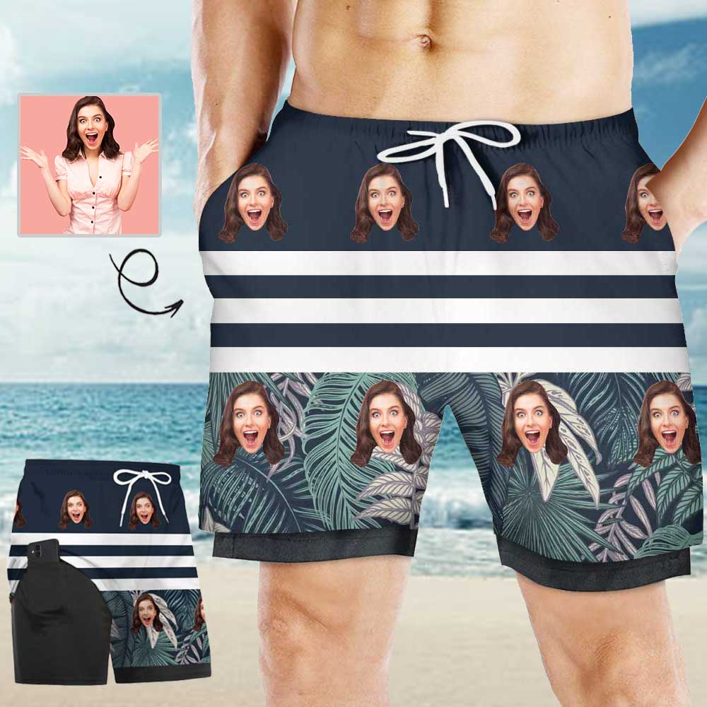 Custom Custom Face 2 in 1 Sport Shorts Plants Men's Personalized Drawstring Above the Knee Beach Shorts - YesCustom