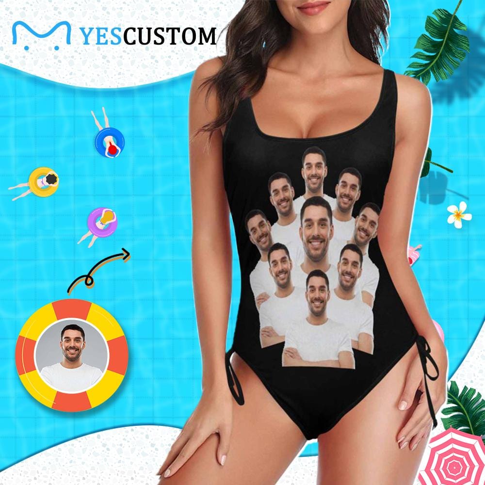 Custom Custom Face All About U Swimsuits Personalized Women's New Drawstring Side One Piece Bathing Suit Honeymoons Bridesmaid Party - YesCustom