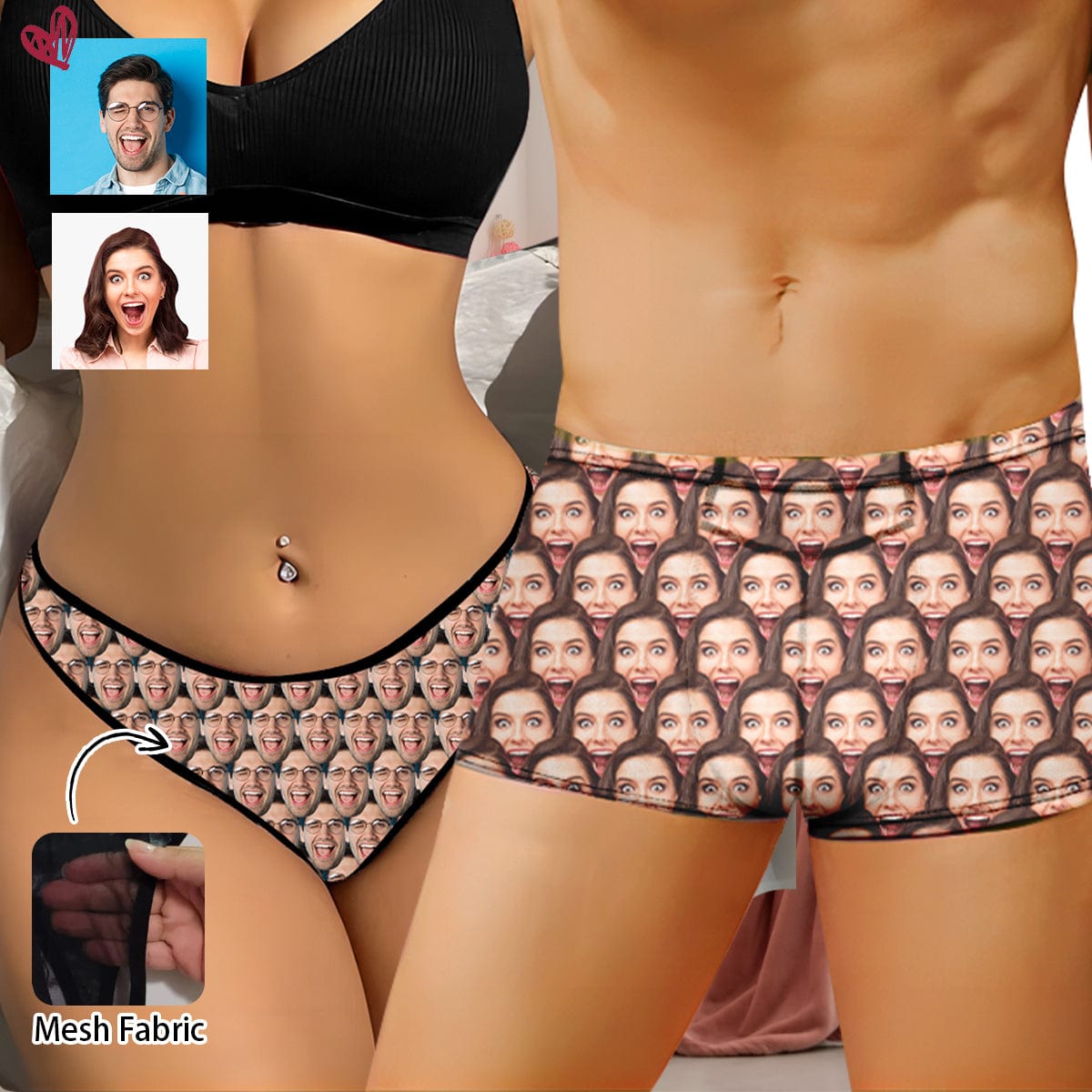 Custom Custom Face All Mesh Couple Panties Mesh Sheer Seamless Underwear - YesCustom
