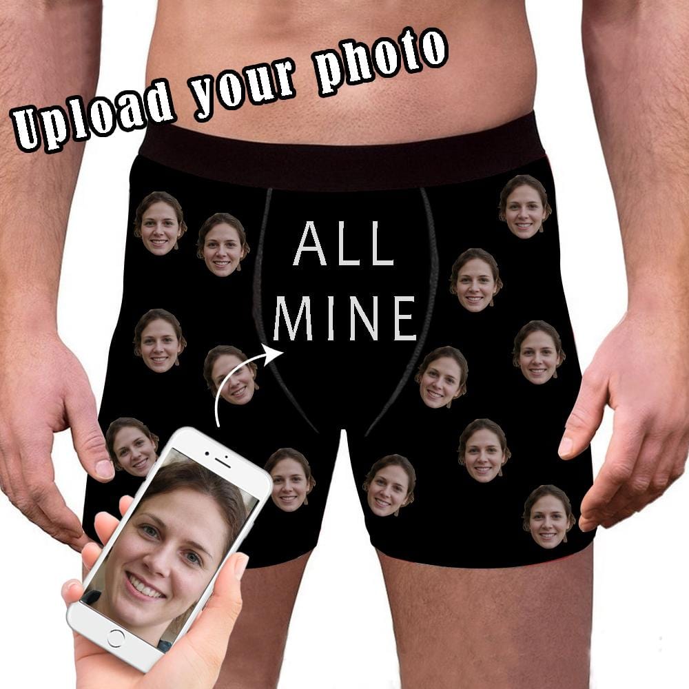 Custom Custom Face All Mine Men's All-Over Print Boxer Briefs Print Your Own Personalized Men's Boxer Underwear For Valentine's Day Gift - YesCustom