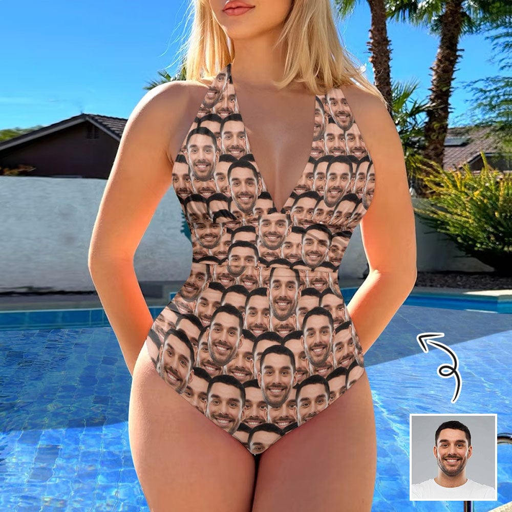 Custom Custom Face All of You Women's Halter Neck Tie One Piece Swimsuit Sexy Backless Wide Straps V Neck - YesCustom