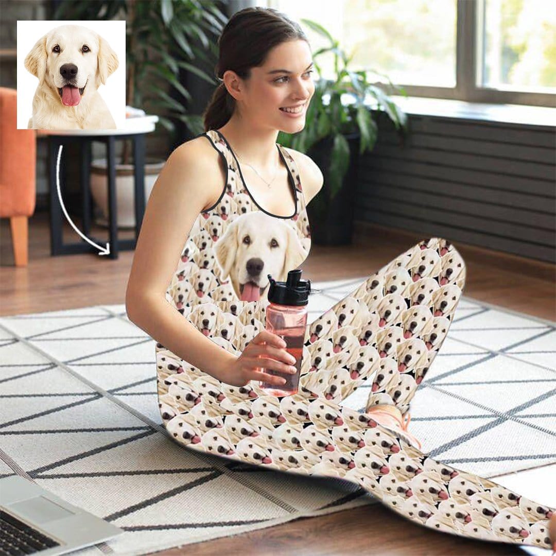 Custom Custom Face All Pup Women's Yoga Racerback Tank&Leggings Set - YesCustom