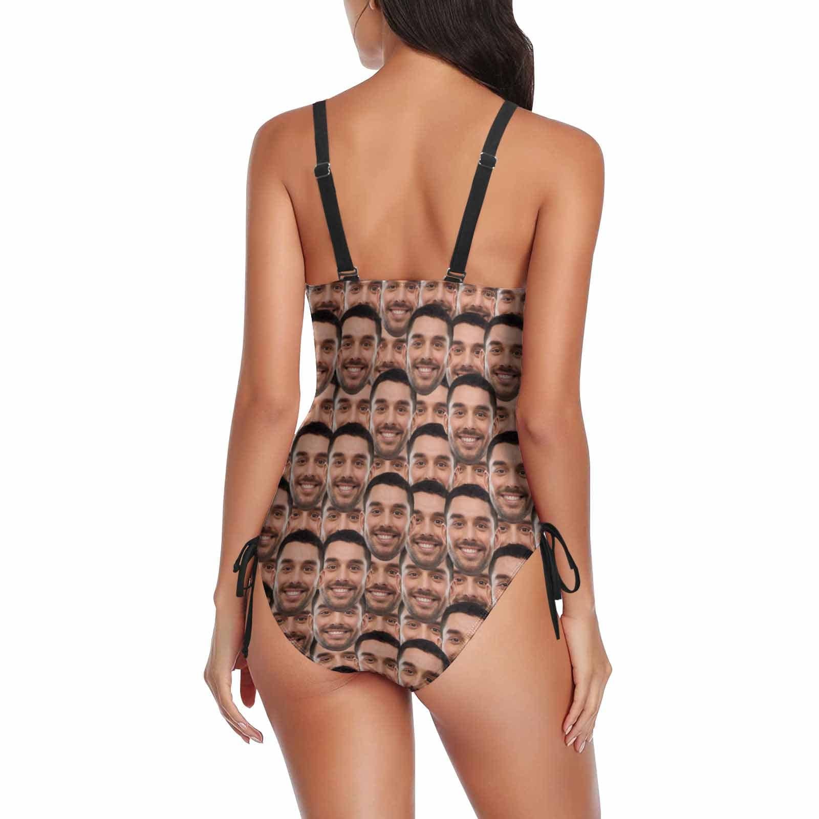 Custom Custom Face All You Swimsuits Personalized Women's New Drawstring Side One Piece Bathing Suit Honeymoons For Her - YesCustom
