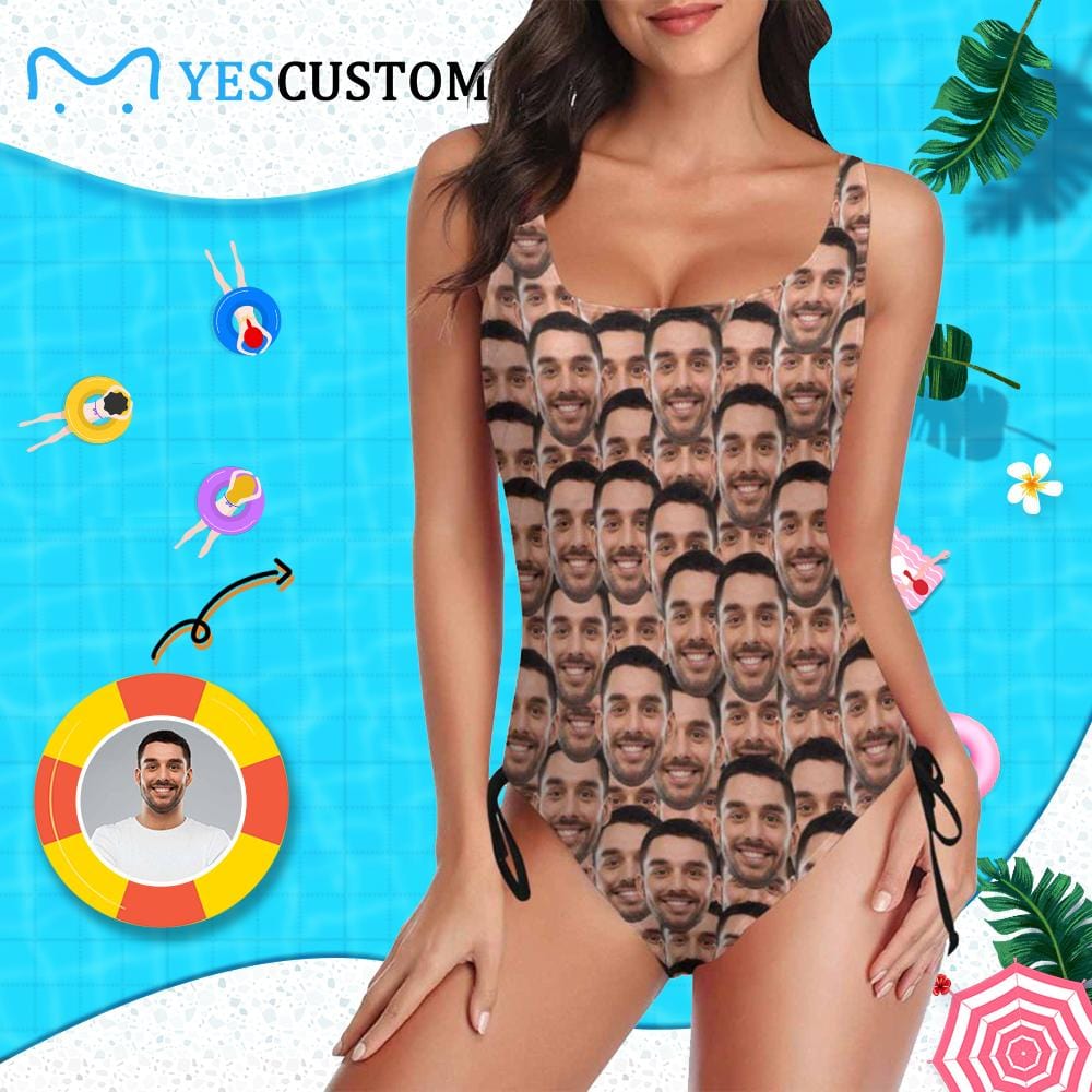 Custom Custom Face All You Swimsuits Personalized Women's New Drawstring Side One Piece Bathing Suit Honeymoons For Her - YesCustom