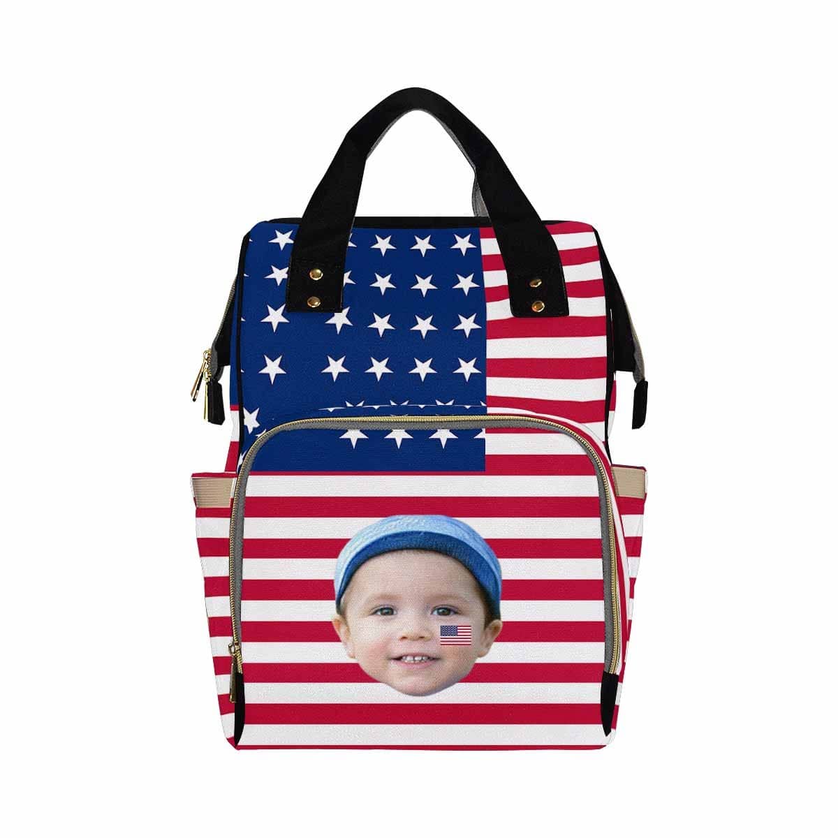 Custom Custom Face America Flag Diaper Bag Backpack Kid's School Bag - YesCustom