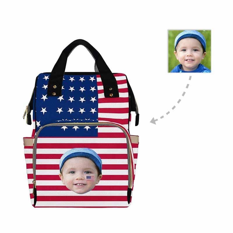 Custom Custom Face America Flag Diaper Bag Backpack Kid's School Bag - YesCustom