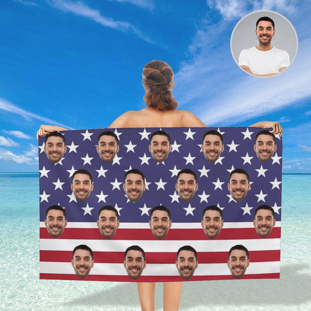 Custom Custom Face American Flag Bath Towel 30"x56" Beach Towel Kids Towel Pool Towel Camp Towel - YesCustom