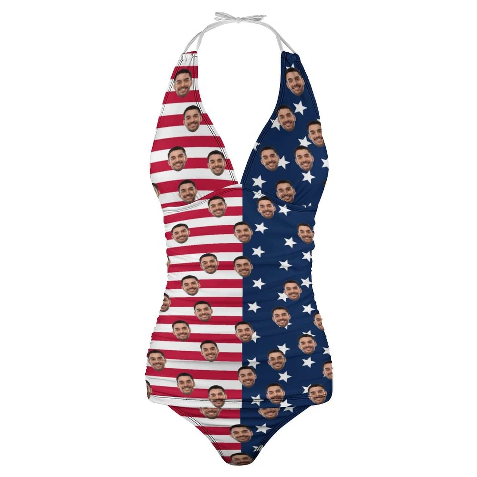 Custom Custom Face American Flag Bathing Suit Personalized Womens Tankini Sets Bikini Two Piece Swimsuit - YesCustom