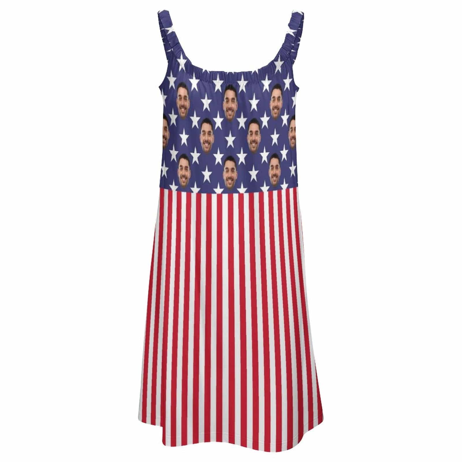 Custom Custom Face American Flag Beach Sling Skirt Personalized Sundress Women's Dress Sundress - YesCustom