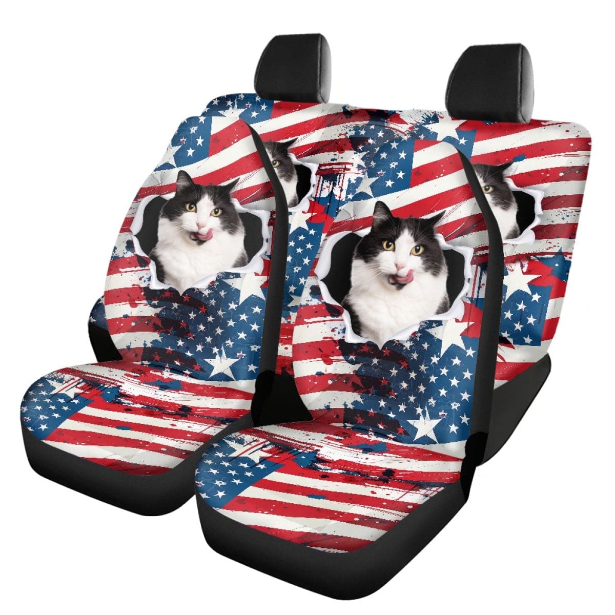 Custom Custom Face American Flag Car Accessories Set Car Seat Covers Set of 4 Steering Wheel Cover Car Floor Mats Car Shift Knob Cover&Hand Brake Cover Seat Belt Pads - YesCustom
