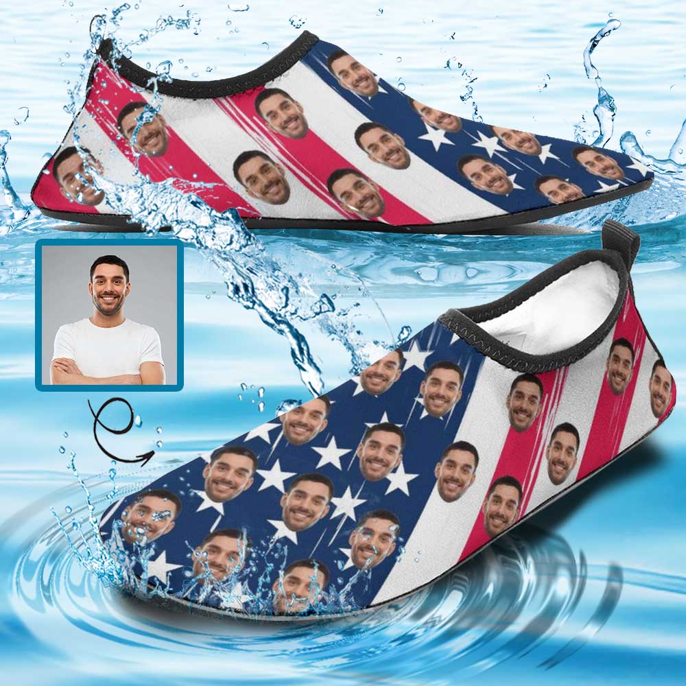 Custom Custom Face American Flag Diving Shoes Slip-on for sport Quick-Dry Beach Swimming Shoes Aqua Shoes Barefoot Shoes Outdoor Water Shoes - YesCustom