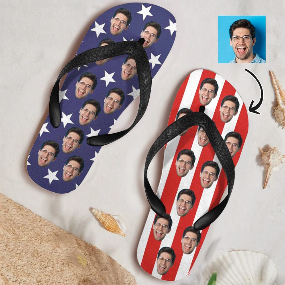 Custom Custom Face American Flag Flip Flops For Both Man And Woman Funny Gift For Vacation,Wedding Ideas For Guests - YesCustom