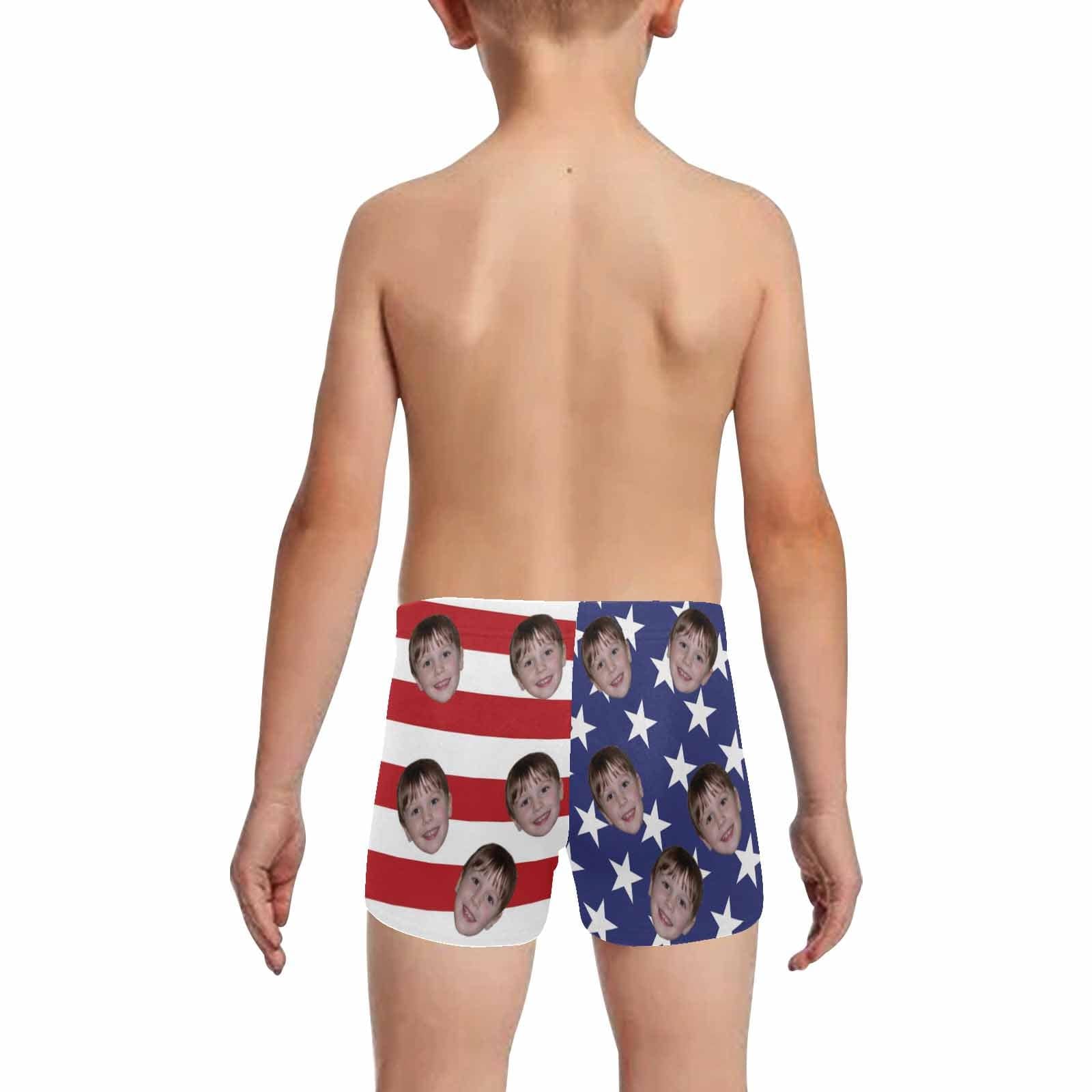 Custom Custom Face American Flag Little Boys' Swimming Trunks Personalized Toddler Boy Swim Shorts Children Swimwear - YesCustom