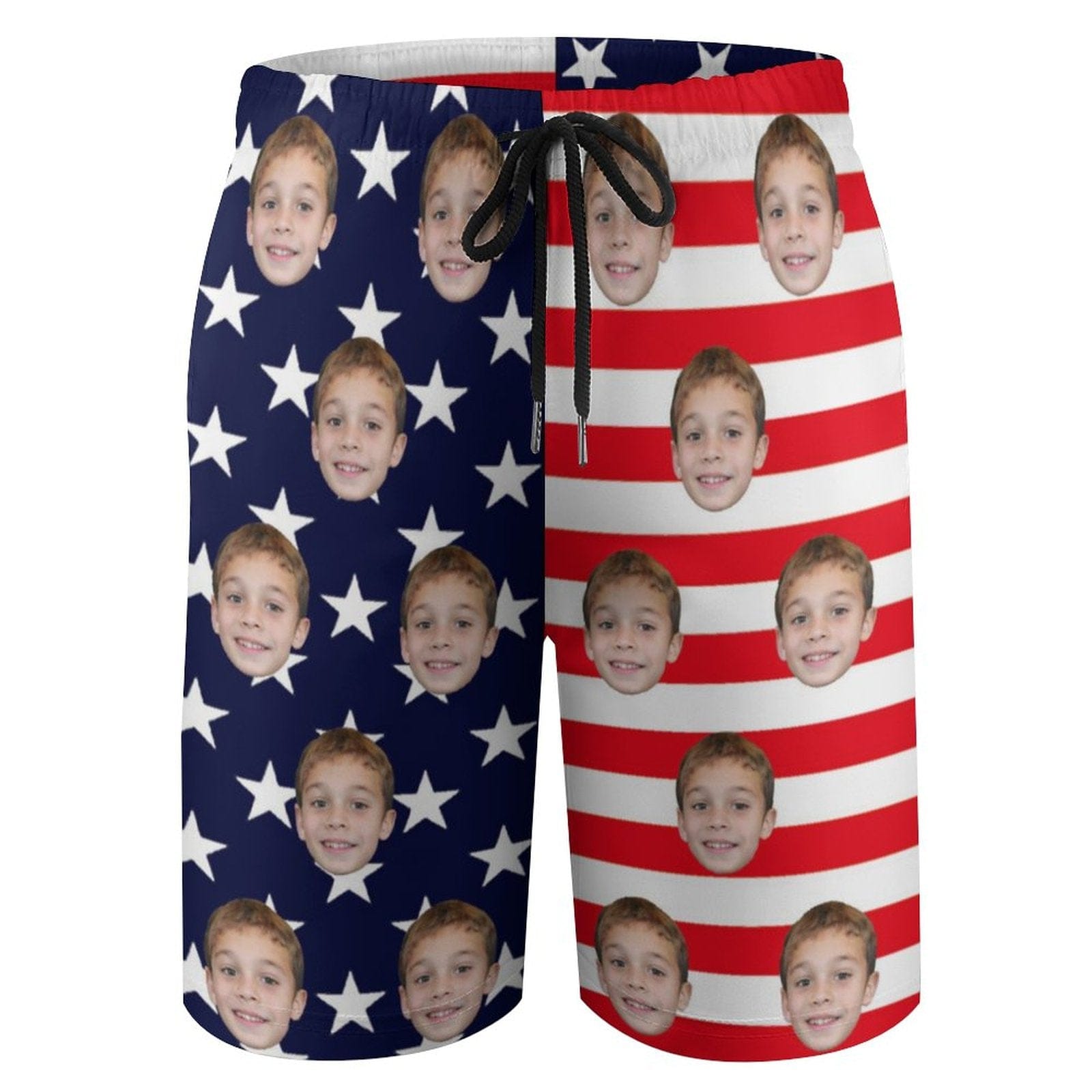 Custom Custom Face American Flag Teen Beach Shorts - YesCustom
