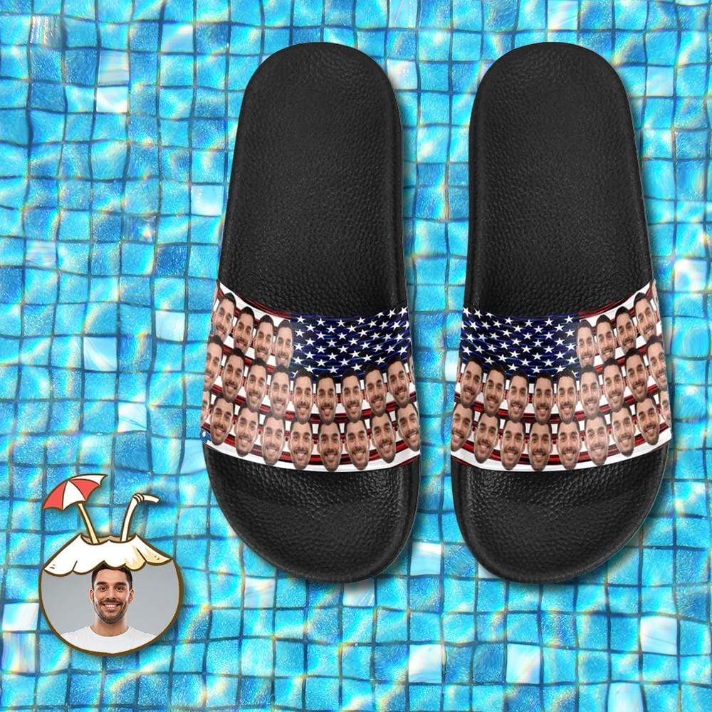 Custom Custom Face American Flag Unisex Slide Sandals For Holiday Gifts - YesCustom