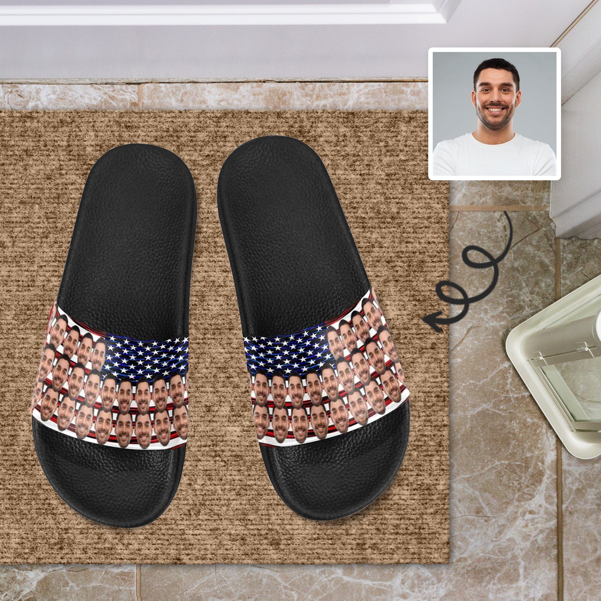 Custom Custom Face American Flag Unisex Slide Sandals For Holiday Gifts - YesCustom