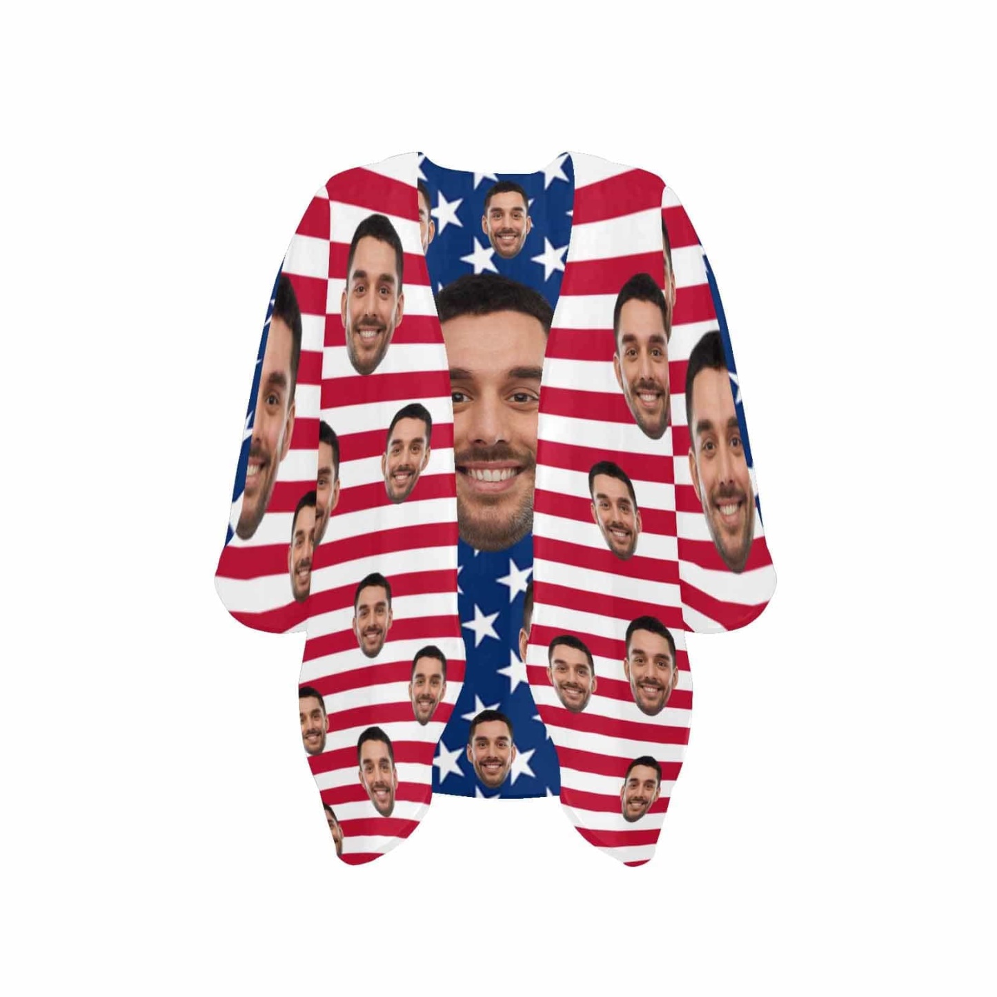 Custom Custom Face American National Flag Personalized Women's Kimono Chiffon Cover Up Gift - YesCustom