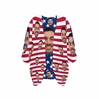 Custom Custom Face American National Flag Personalized Women's Kimono Chiffon Cover Up Gift - YesCustom