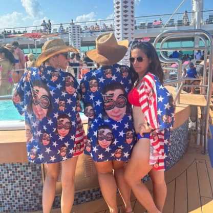 Custom Custom Face American National Flag Personalized Women's Kimono Chiffon Cover Up Gift - YesCustom