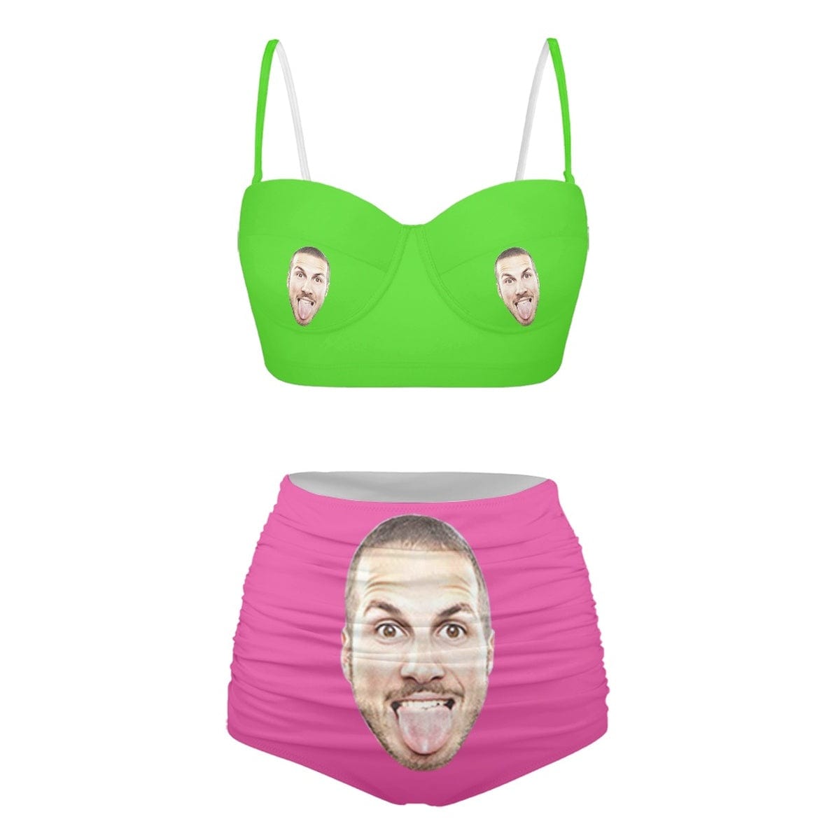 Custom Custom Face Attractive Color Contrast High Waist Bikini Personalized Two-piece Swimsuit - YesCustom