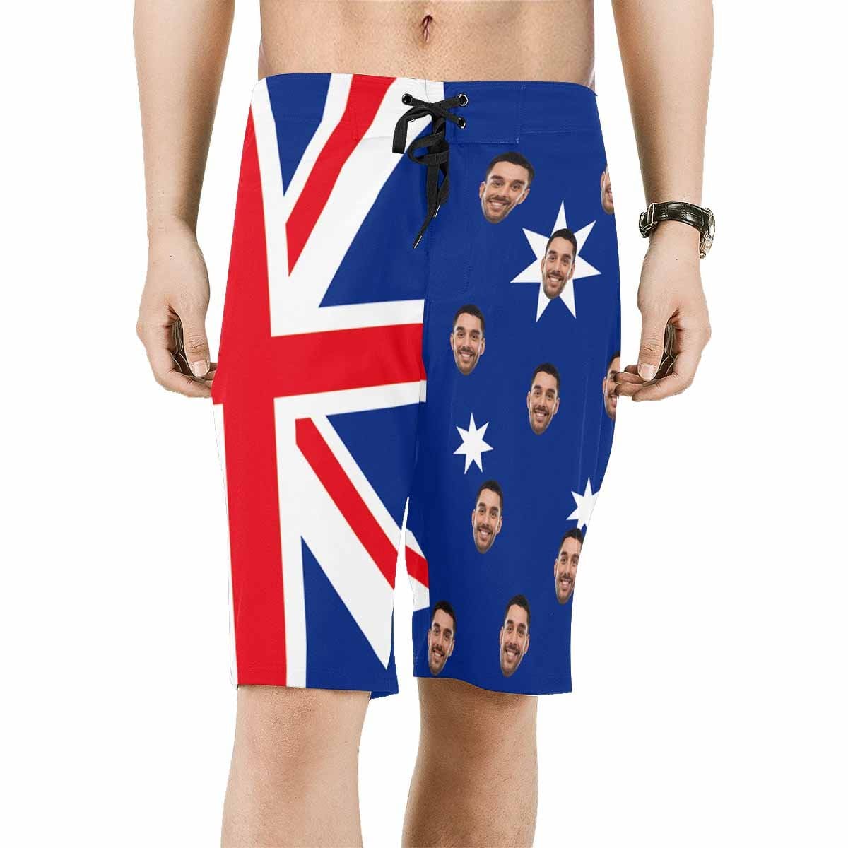 Custom Custom Face AU Flag Personalized Photo Men's Beach Shorts Drawstring Shorts - YesCustom