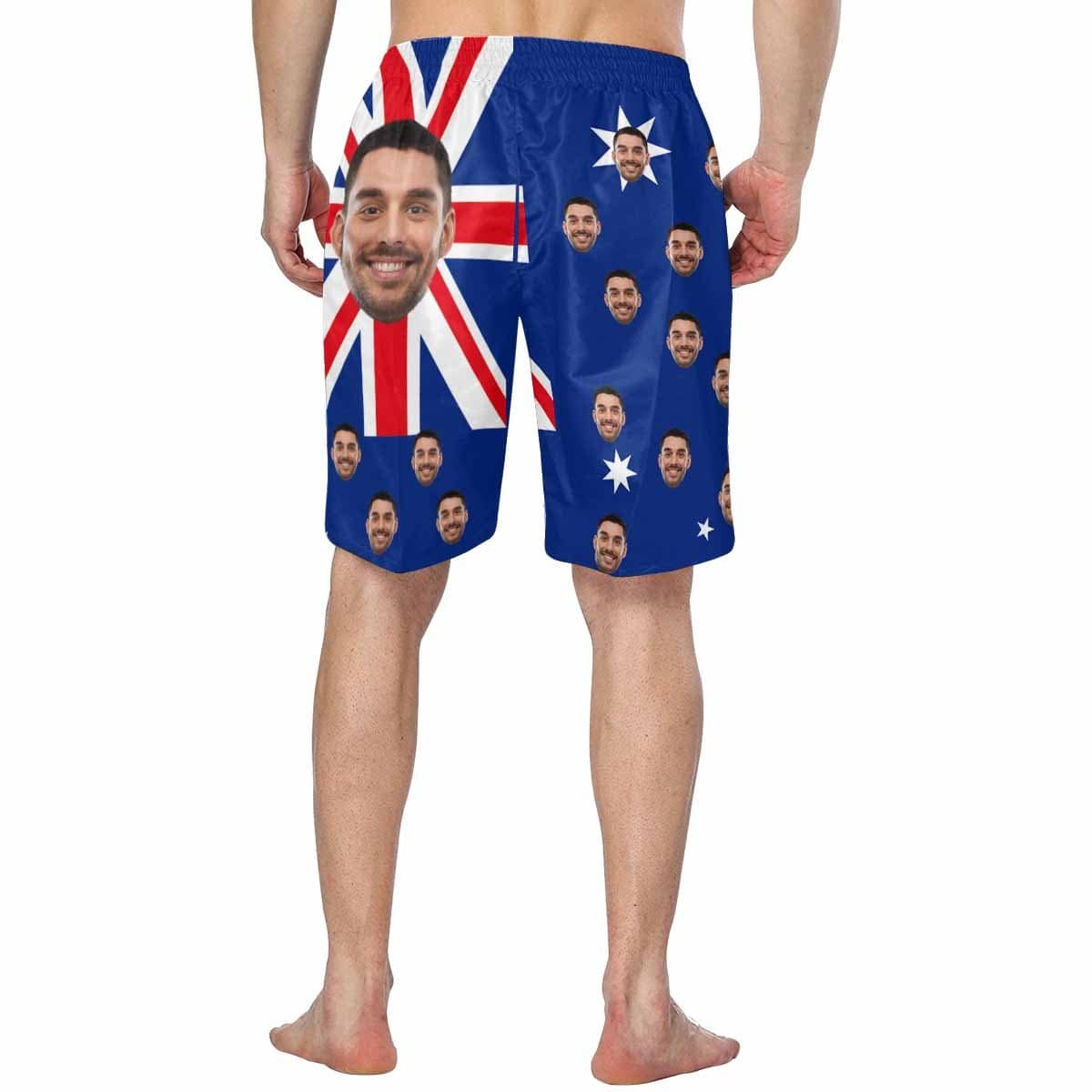 Custom Custom Face AU Flag Personalized Photo Men's Elastic Beach Shorts - YesCustom