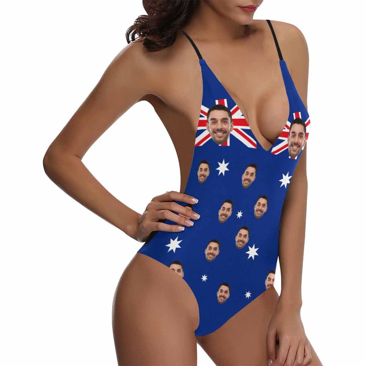 Custom Custom Face AU Flag Swimsuit Personalized Women's One PieceBathing Suit Celebrate Holiday Party - YesCustom