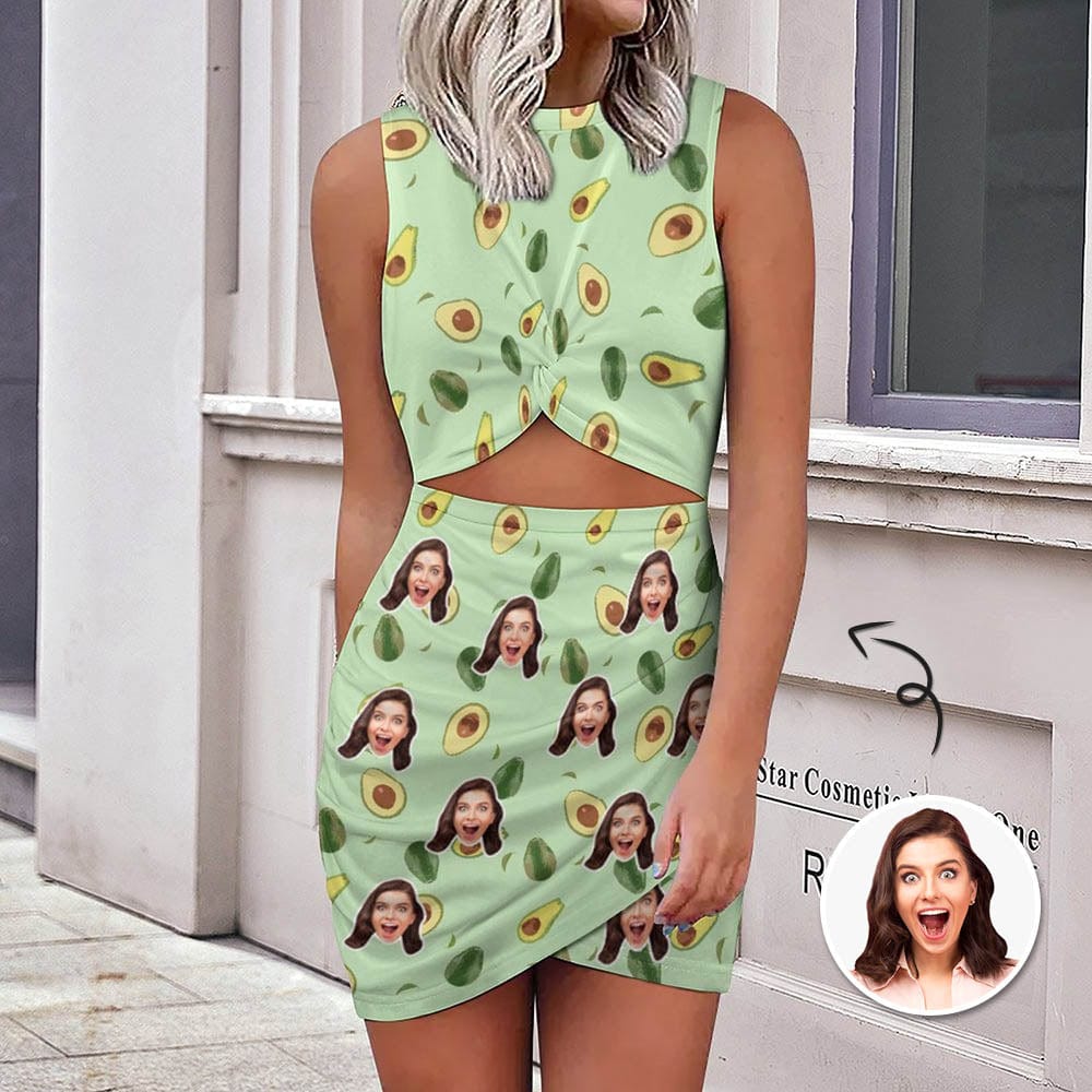 Custom Custom Face Avocado Green Slim wrap hip skirt Personalized Women's Dress Short Skirt - YesCustom